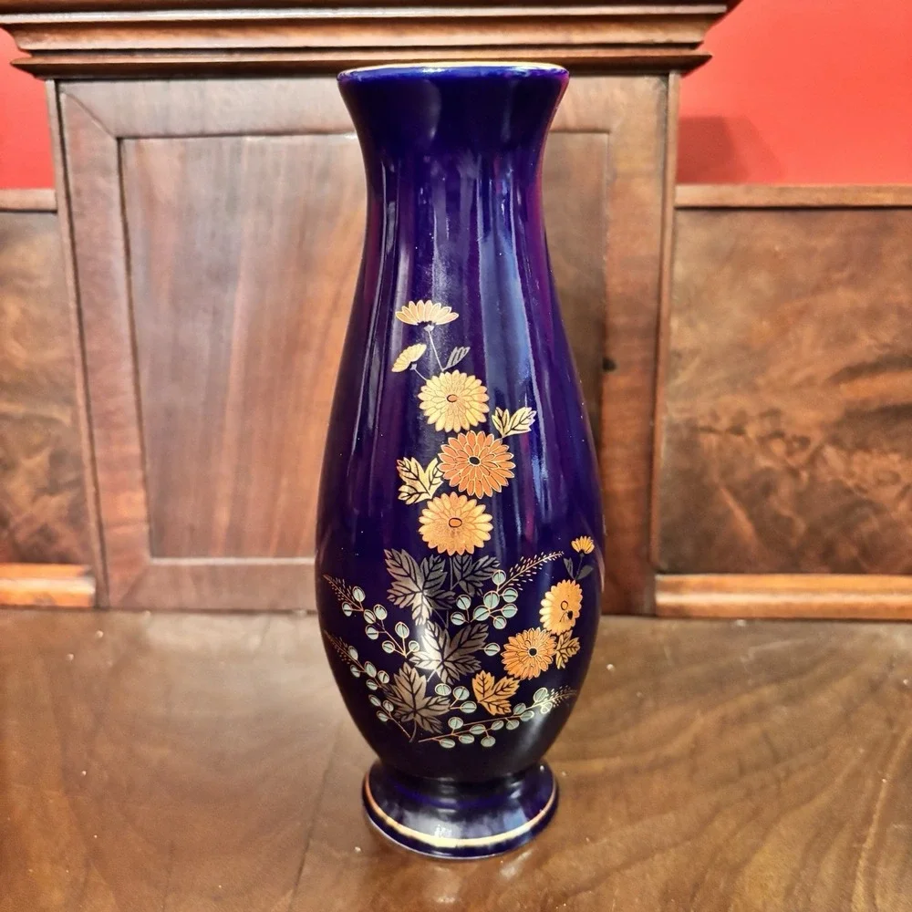 Vintage‎ Cobalt Blue Floral Vase 8